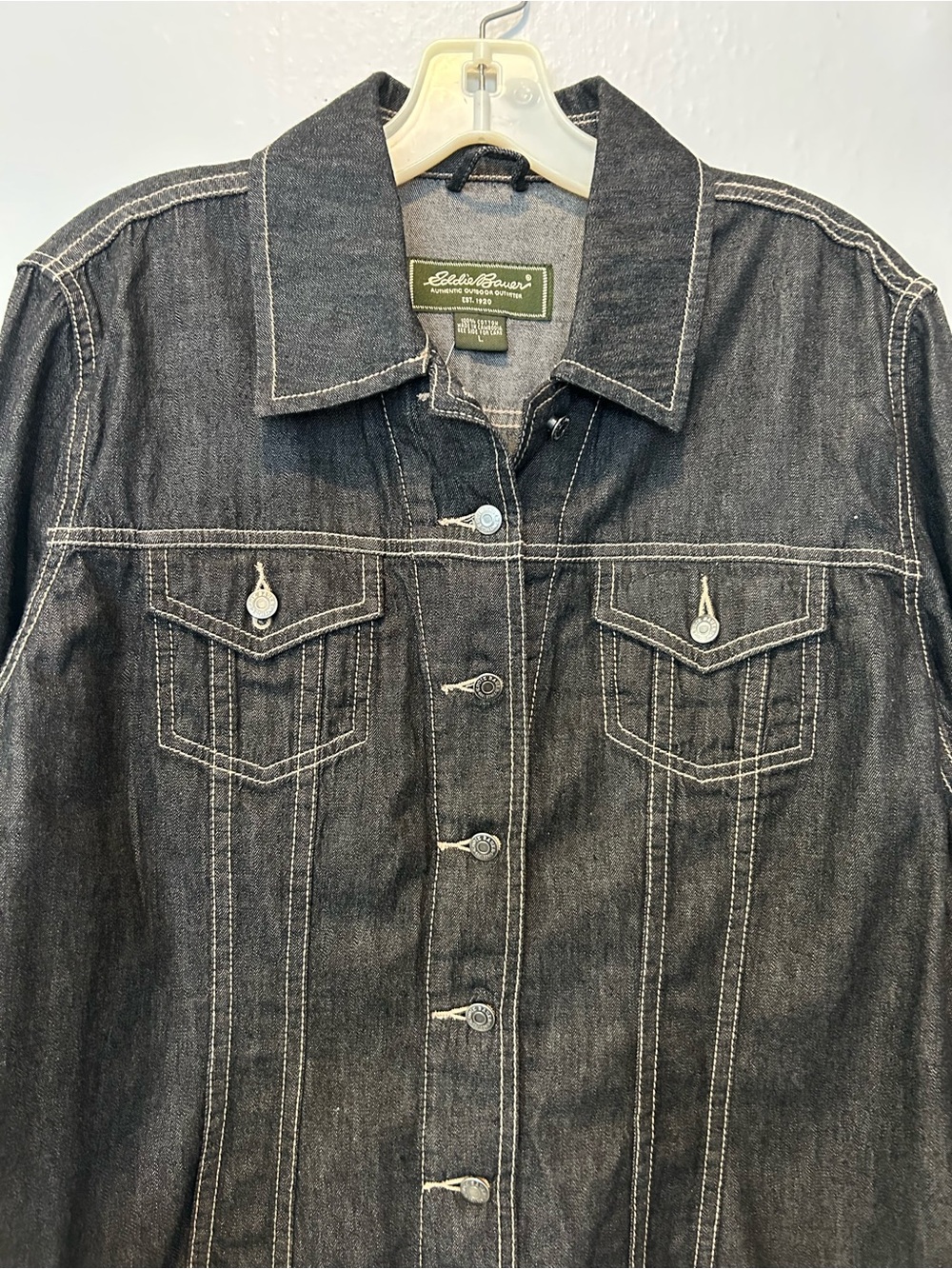 Eddie Bauer Black Denim Jacket with White Stitching - Picture 5 of 11